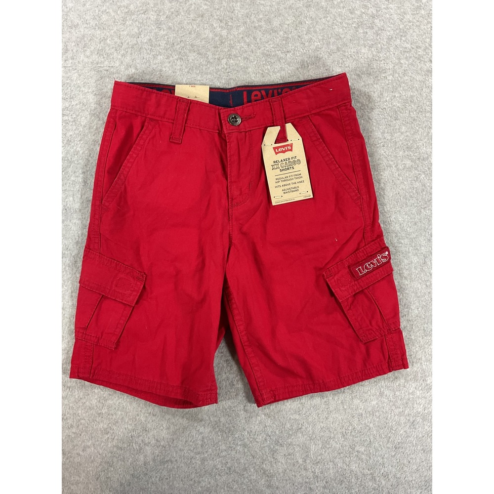 Levis Boys XX Cargo Shorts Red Relaxed Fit Adjustable Waist Size 7 NEW 2592